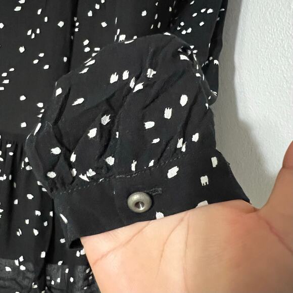 Maeve X Anthropologie Women Black‎ White Polka Dot Cheyenne Peplum Blouse Size M - Picture 11 of 12